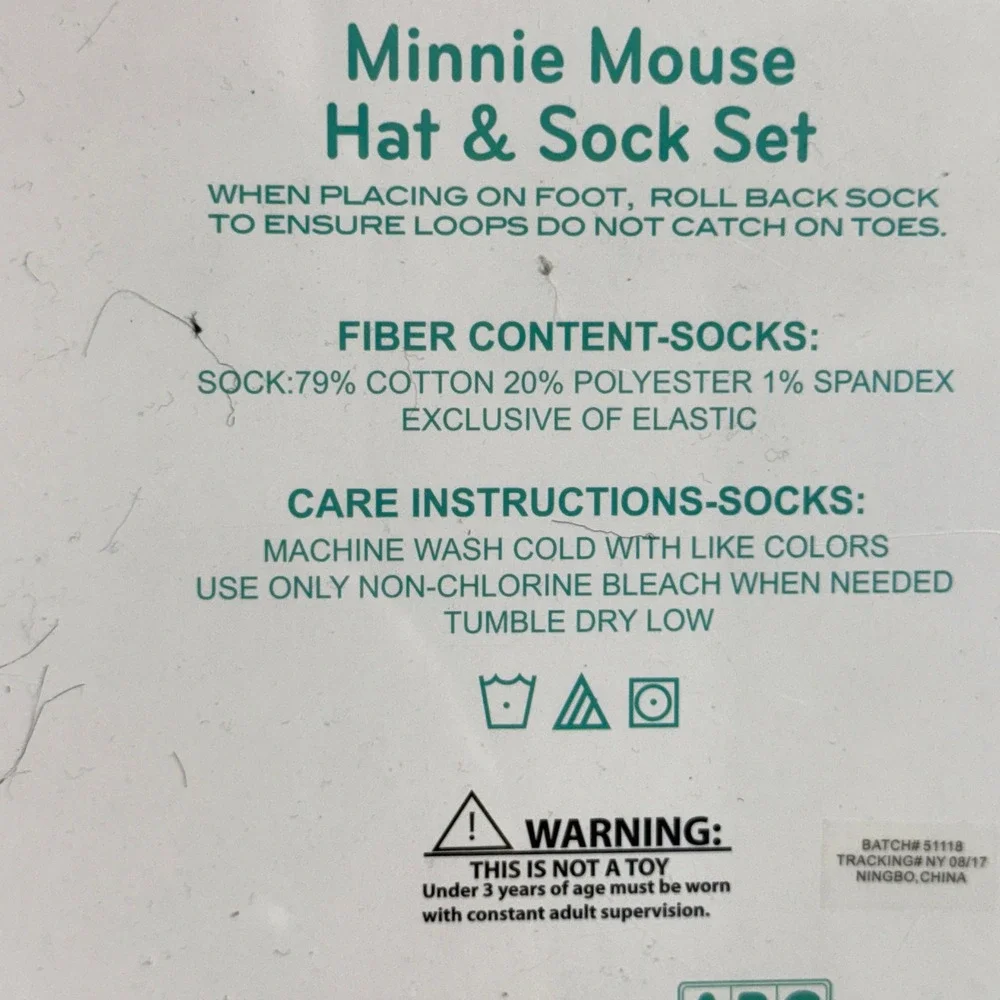 Disney Minnie Mouse Hat & Sock Set Baby 0-12M Black New Faux Fur Ears Bow